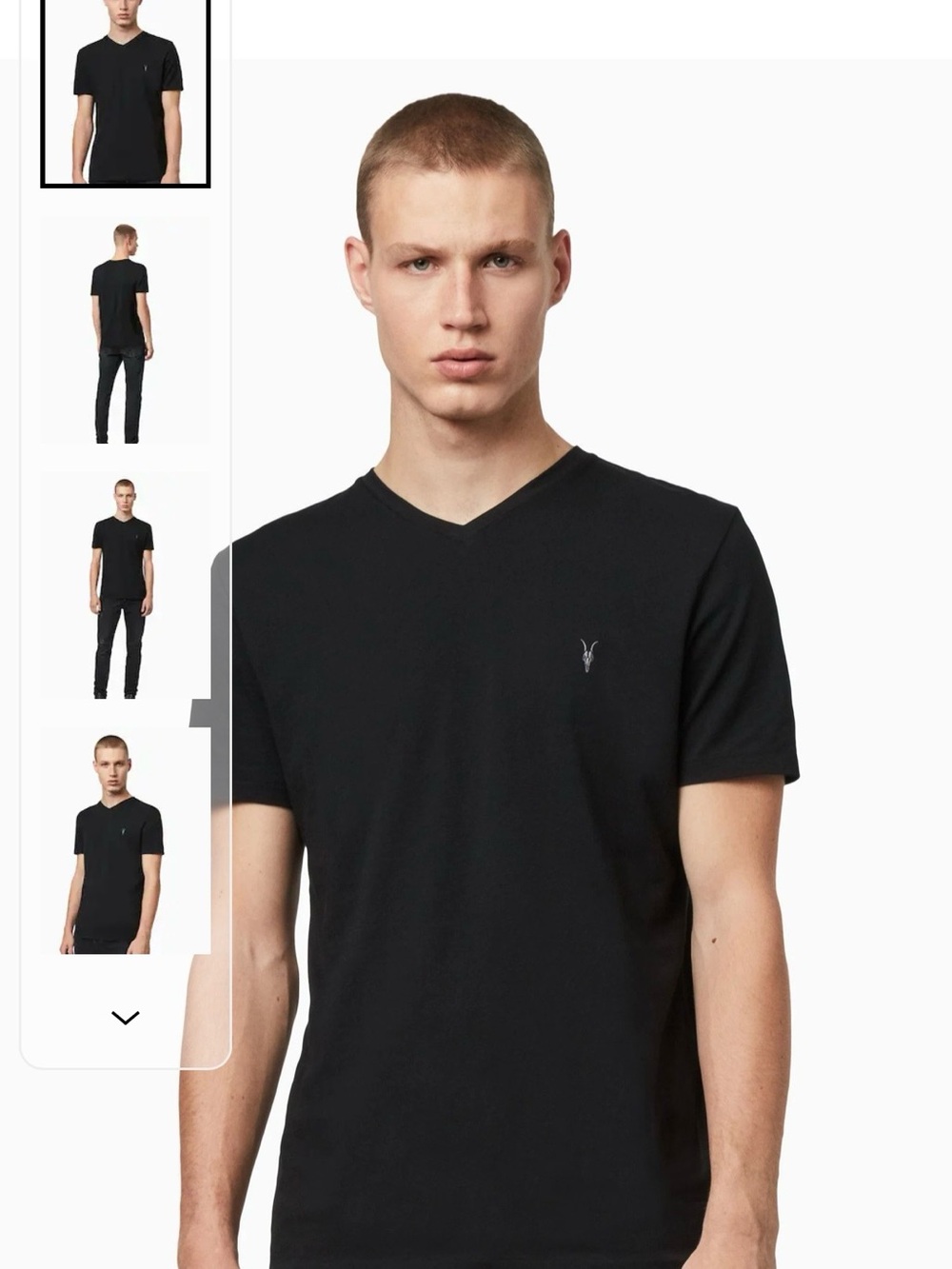 AllSaints Black Tonic V-Neck 100% Cotton T-Shirt